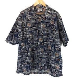 Vintage Pacific Legend Mens Shirt Cotton Blue Hawaiian Print Button Up Size XL